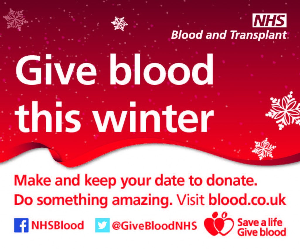 poster encouraging people to give blood this winter