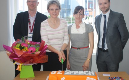 Pictured L-R: Steven Bloor, Deputy Director of Information at Blackpool Teaching Hospitals NHS Foundation Trust; Janet Hughes, Orthopaedic Typist; Karen Edwards, Health Informatics Project Manager and Michael Spink, Account Manager for G2Speech.