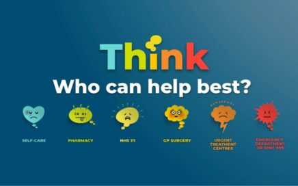 Think - who can help best? banner featuring six icons representing different health care options