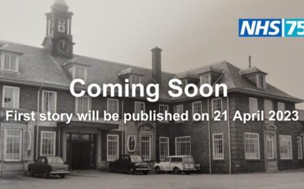 Old black and white photo of Blackpool Victoria Hospital with the title 'coming soon - first story will be published on 21 April 2023'