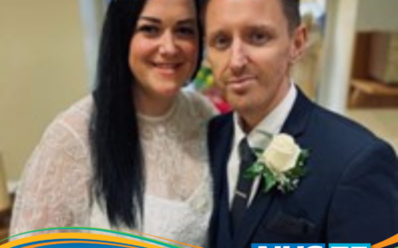 Leonie and Richard Bromley on their wedding day at Blackpool Victoria Hospital chapel