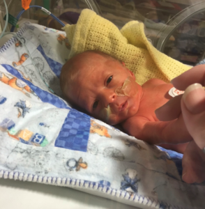 Newborn baby Jacob Parker Bond in an incubator