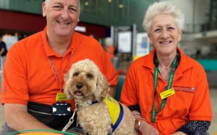 Darrel and Louise volunteering with the Trust's therapy dog