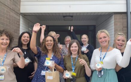 A group of BTH colleagues celebrate the NHS 75 anniversary with cupcakes